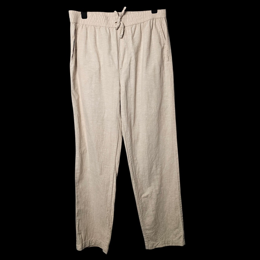 Hollywood The Jean People Linen Blend Drawstring Pants M Tan Coastal Resort Boho